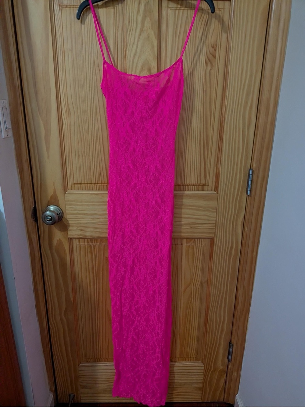 Skims Hot Pink Lace Maxi Slip Dress Size Small